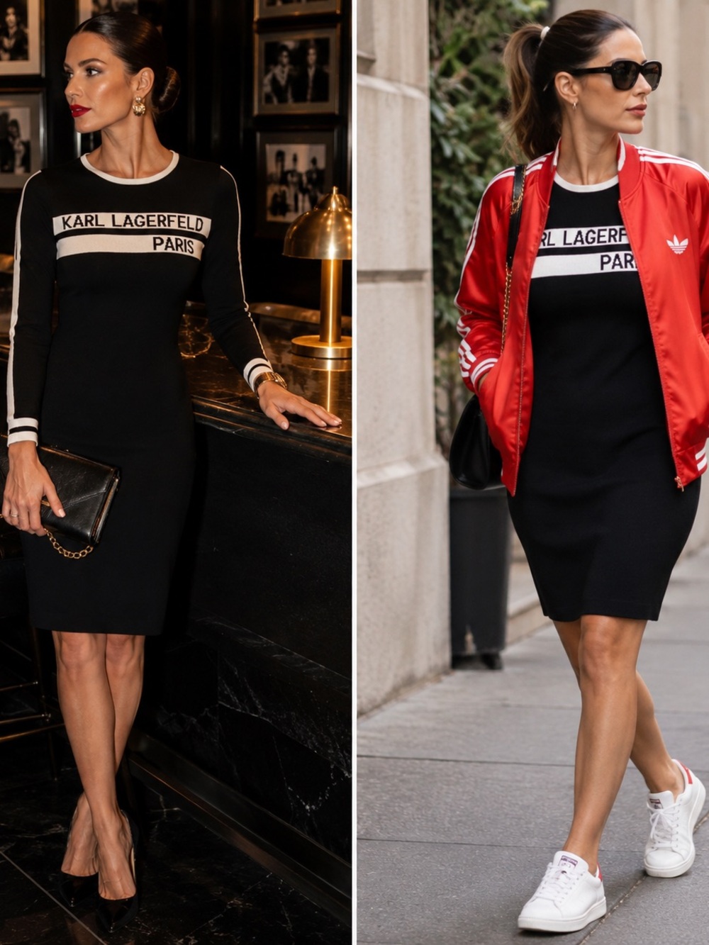 Karl Lagerfeld Black and White Long Sleeve Knit Dress